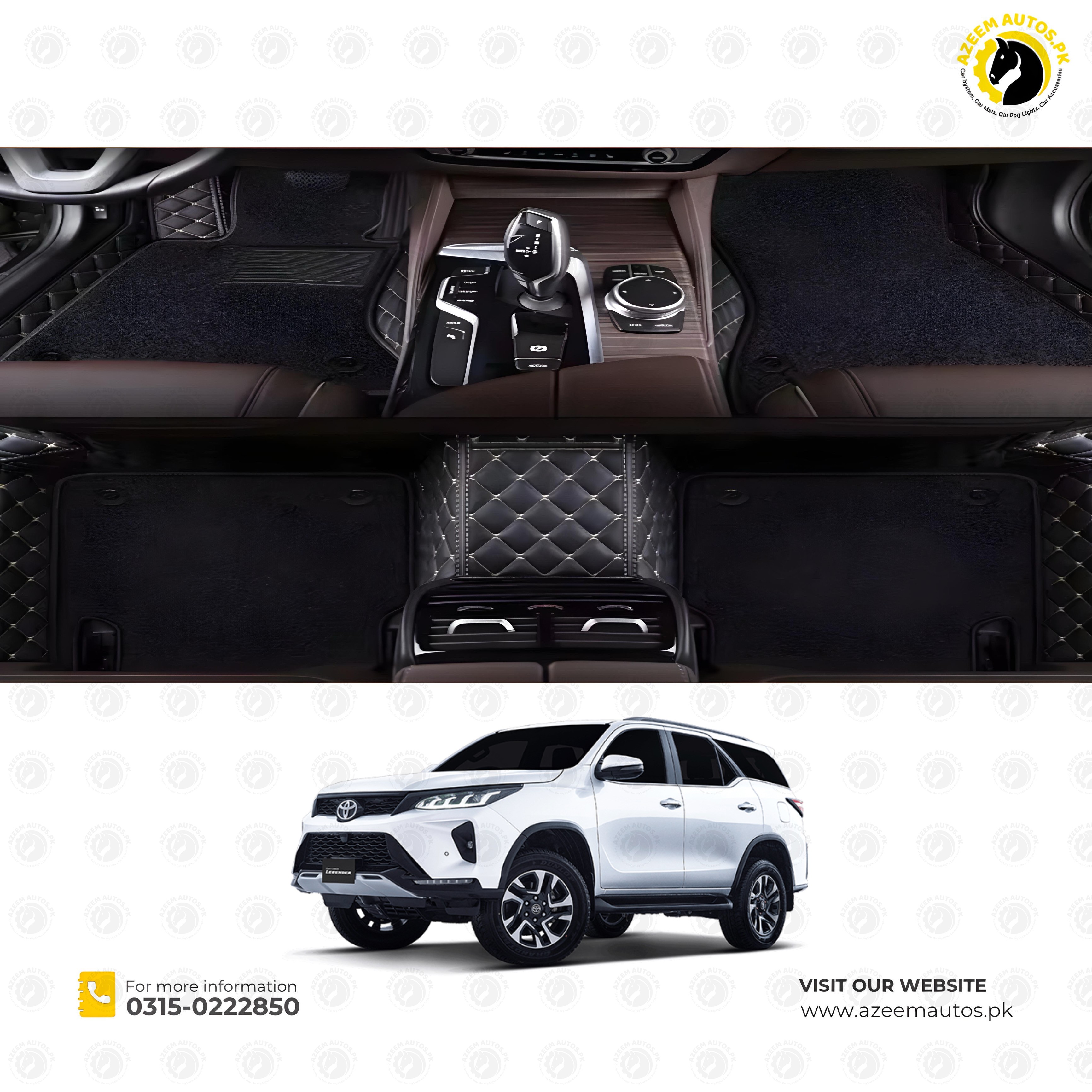 Toyota Fortuner 9D Floor Mats Mix Thread Black With Black Grass - Model 2016-2021