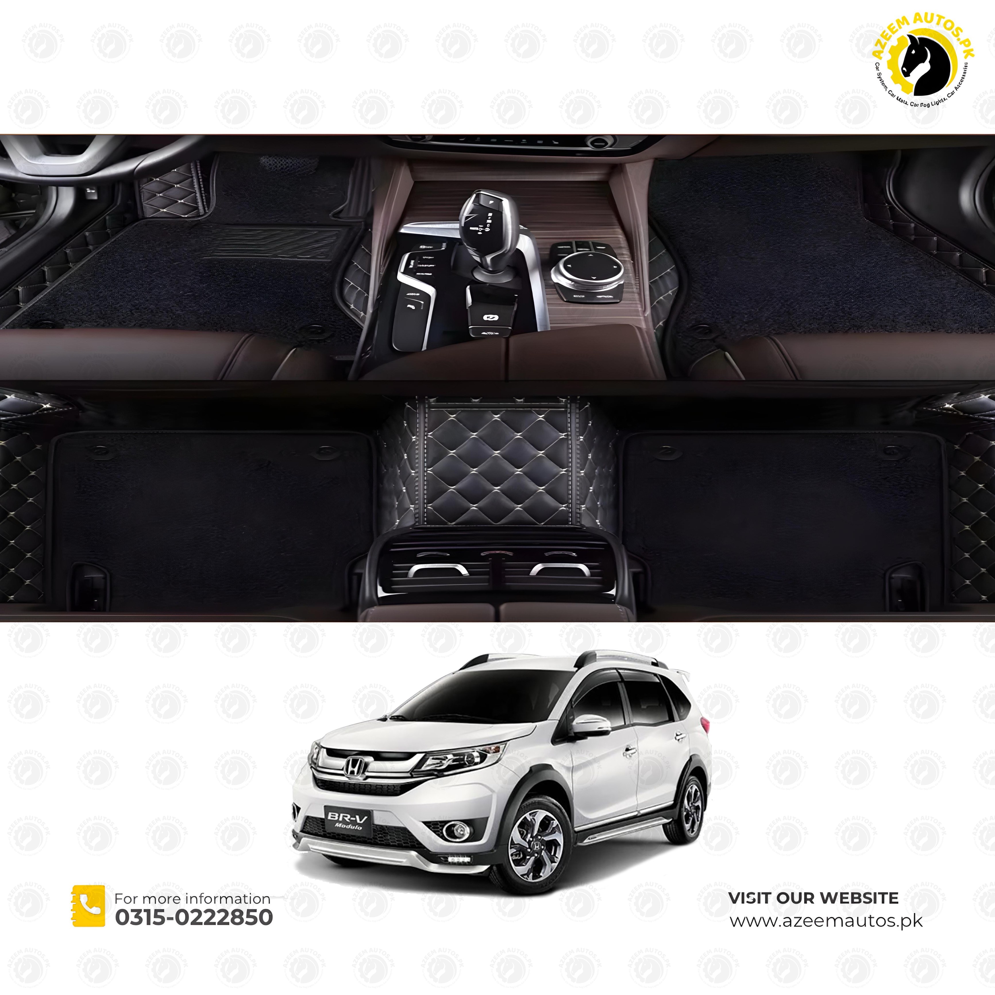 Honda BRV 9D Floor Mats Mix Thread Black With Black Grass With Logo 3 Pcs - Model 2017-2021