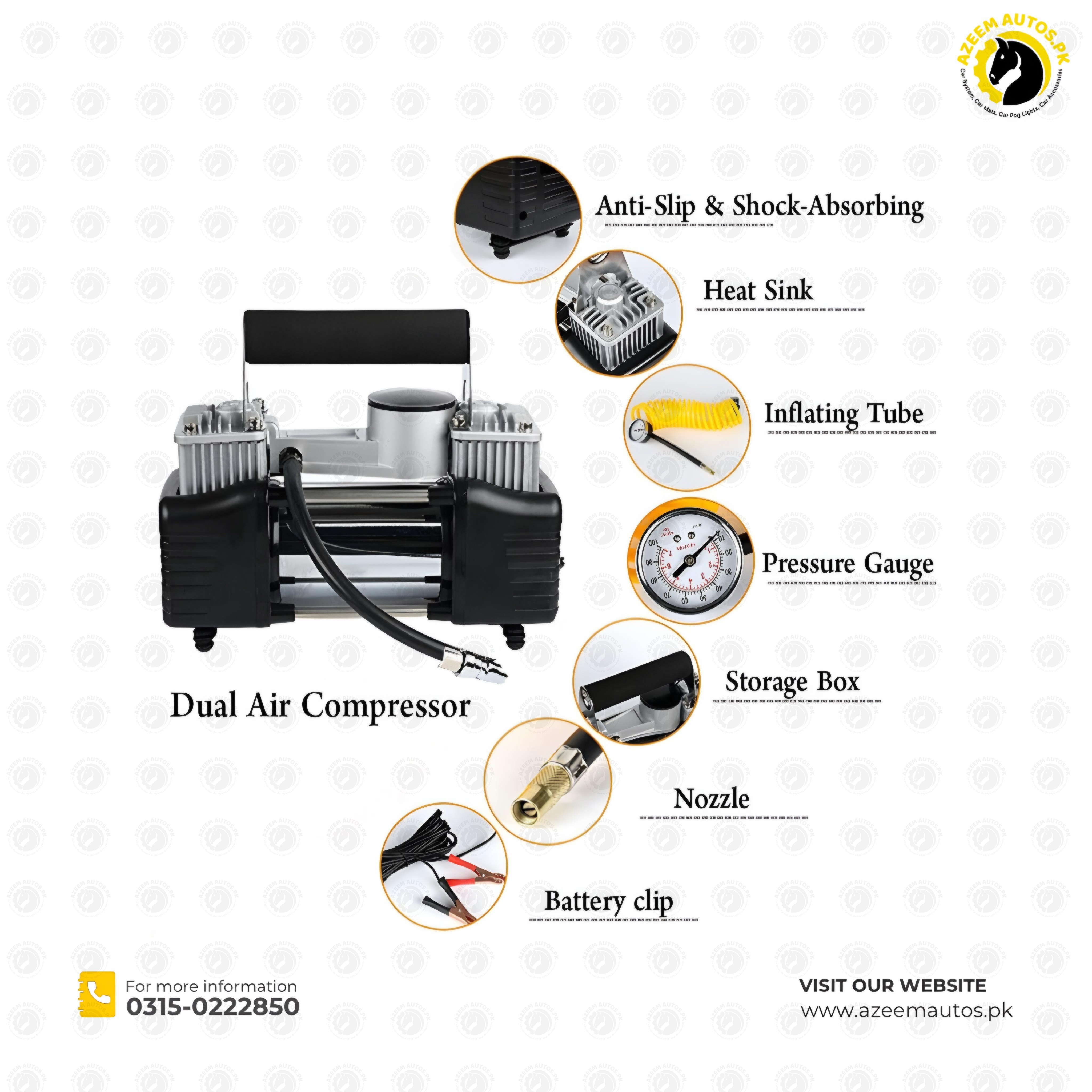 12V Portable Car Tire Air Compressor Dual Cylinder Pressure Pump