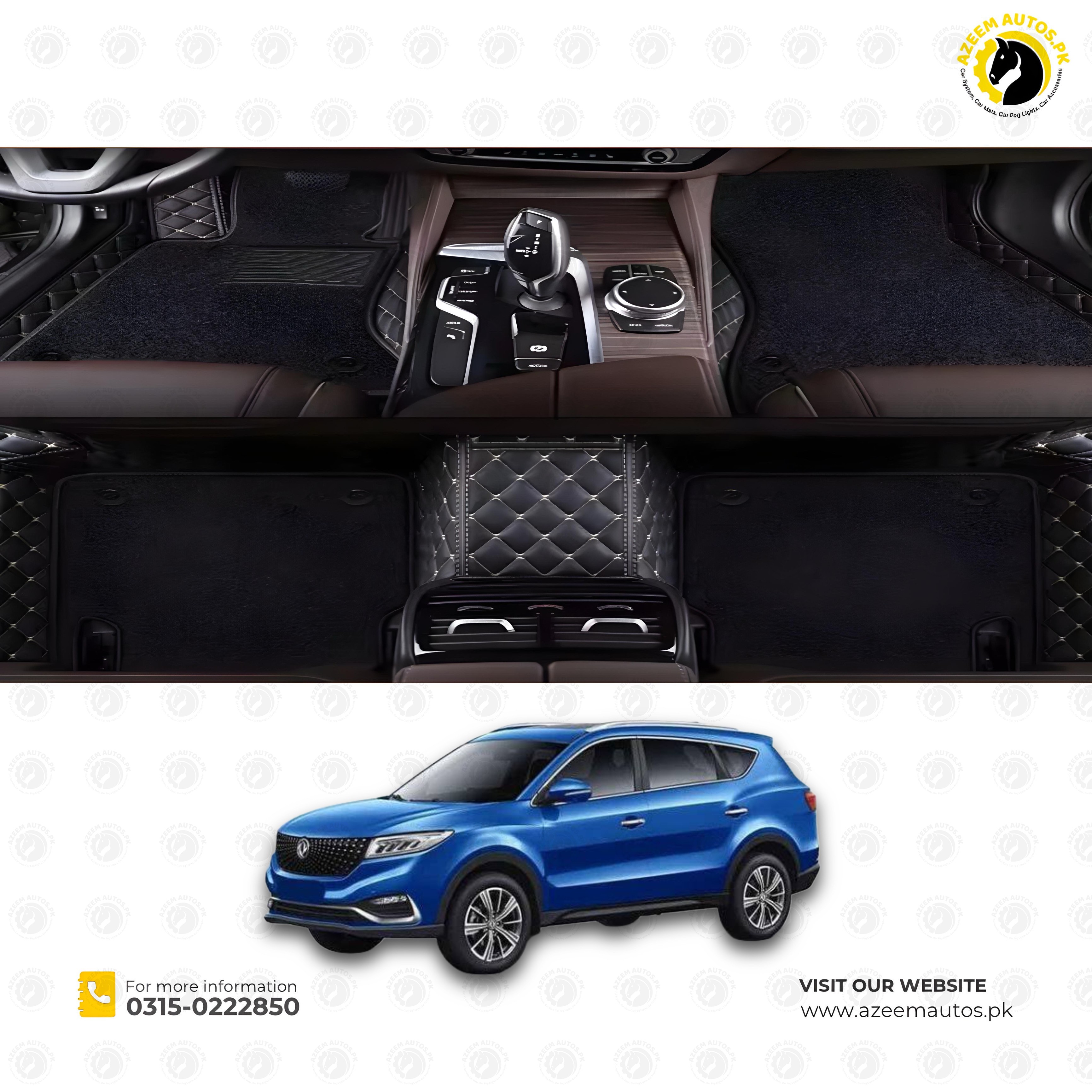 DFSK Glory 9D Floor Mats Mix Thread Black With Black Grass With Logo 3 Pcs -  Model 2020-2024